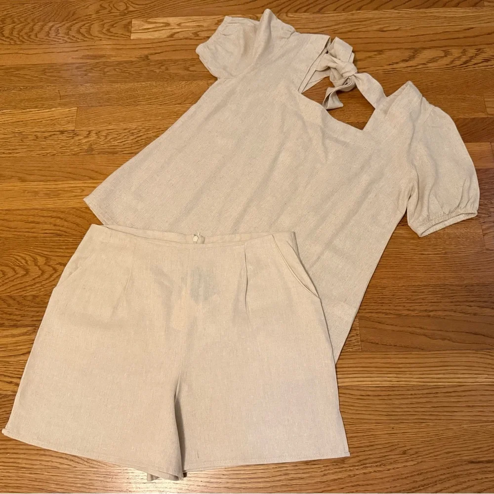 Cream High Waist Tailored linen Shorts size M - Picture 6 of 15